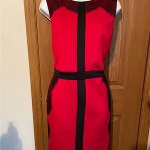 New York & Company Vibrant Red and Black Lace Mini Dress